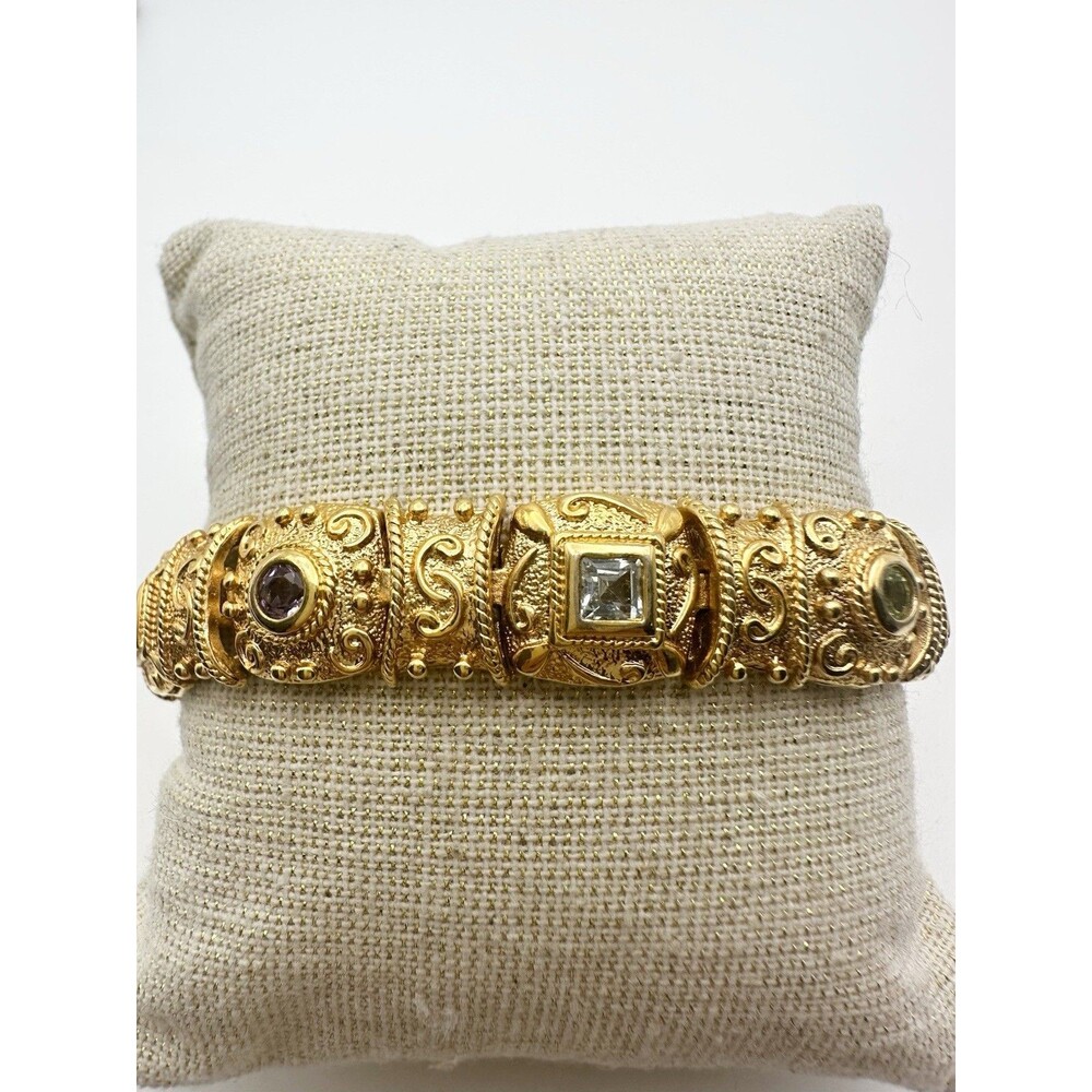Gold Vermeil Sterling Silver Genuine Gemstone Etruscan Style Tennis Bracelet 8”